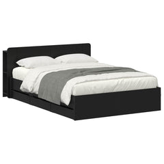 Bed Frame with Storage and Headboard Length 200 cm without Centre Shelf Black 150 cm