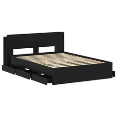 Bed Frame with Storage and Headboard Length 200 cm without Centre Shelf Black 150 cm
