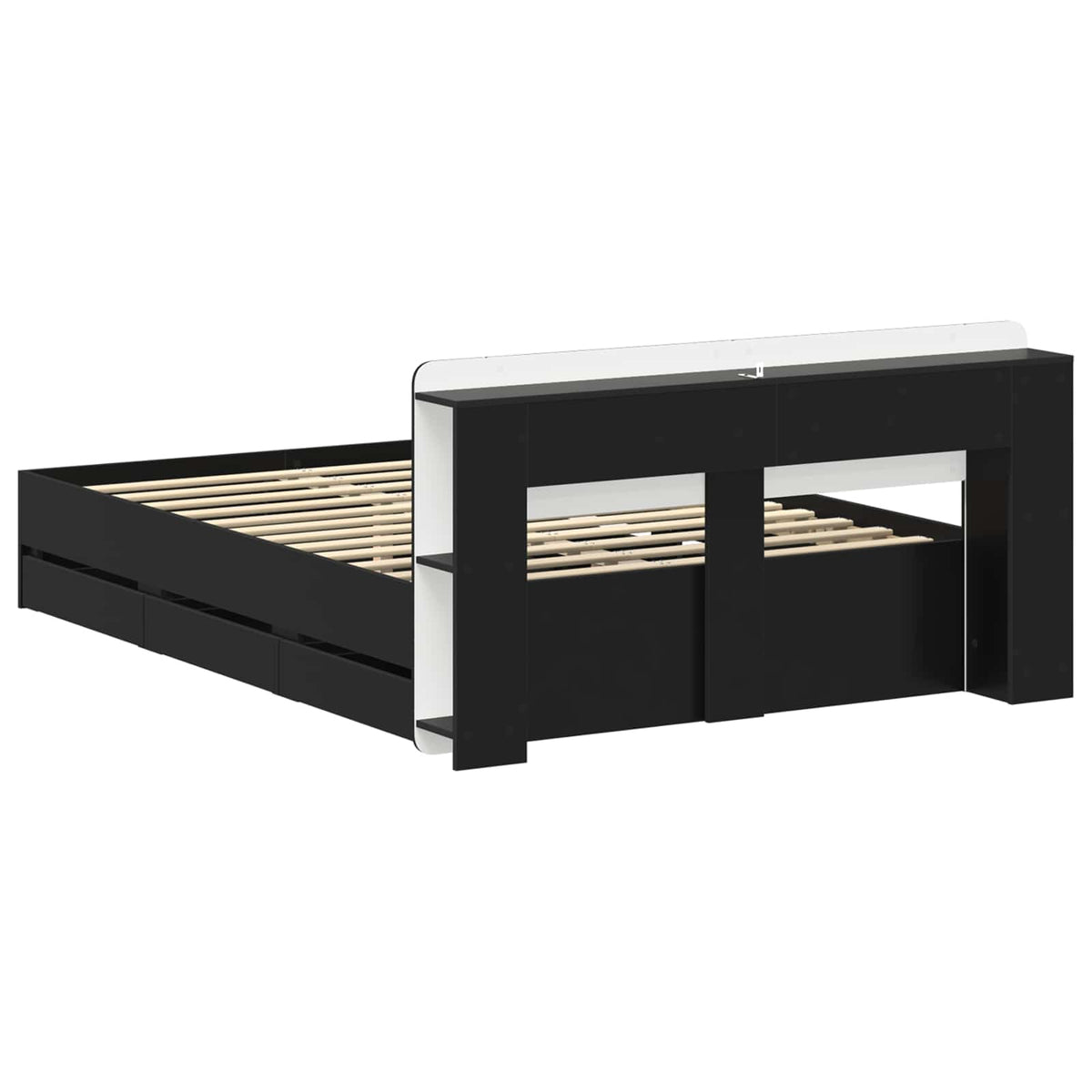 Bed Frame with Storage and Headboard Length 200 cm without Centre Shelf Black 150 cm