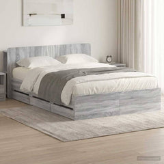 Bed Frame with Storage and Headboard Length 200 cm without Centre Shelf Grey Sonoma 150 cm