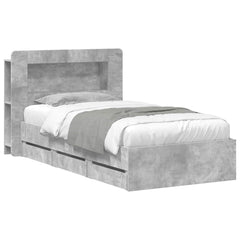 Bed Frame with Storage and Headboard Length 200 cm with Centre Shelf Concrete Grey 80 cm