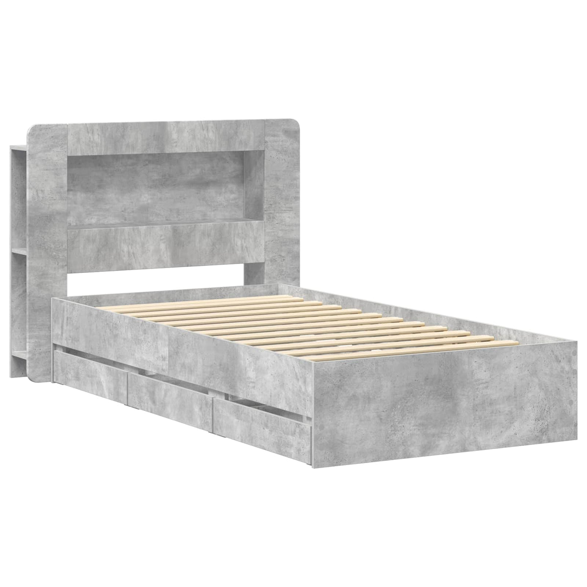 Bed Frame with Storage and Headboard Length 200 cm with Centre Shelf Concrete Grey 80 cm