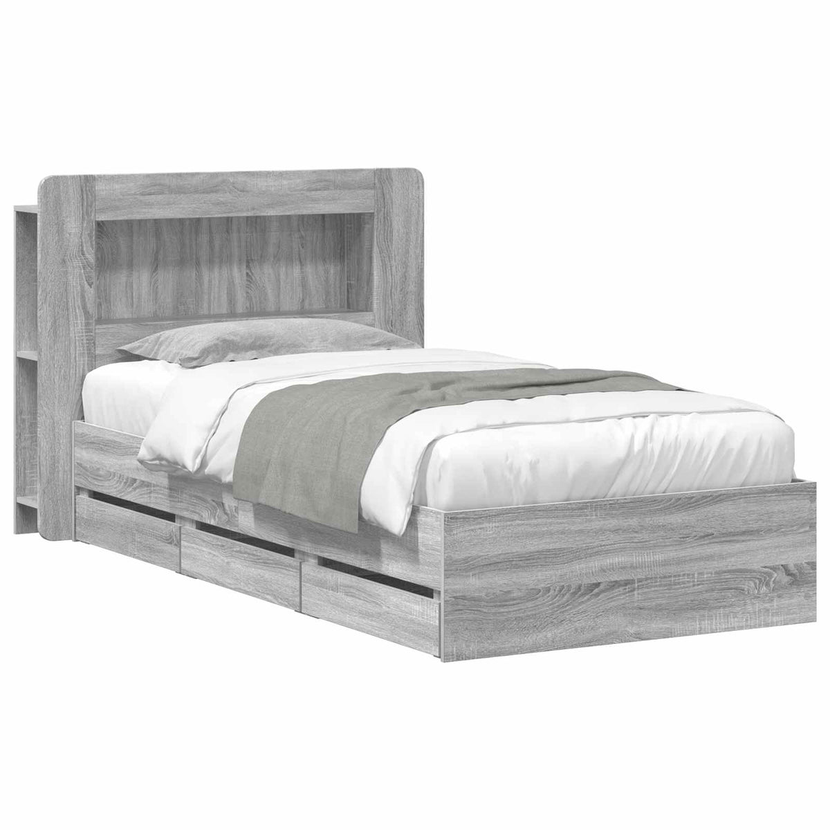 Bed Frame with Storage and Headboard Length 200 cm with Centre Shelf Grey Sonoma 80 cm