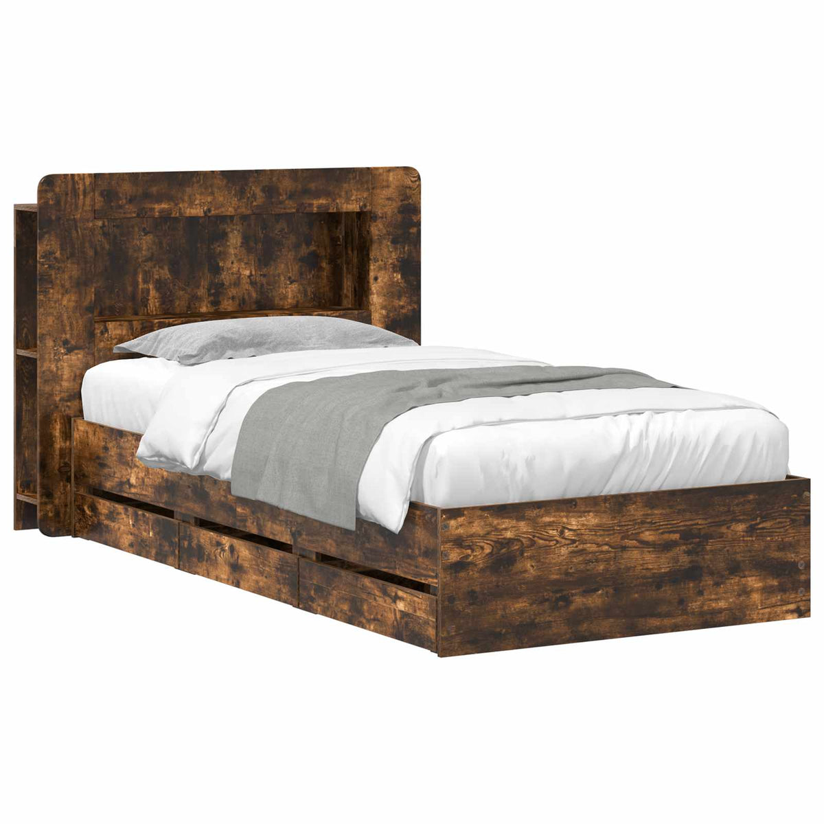 Bed Frame with Storage and Headboard Length 200 cm with Centre Shelf Smoked Oak 80 cm