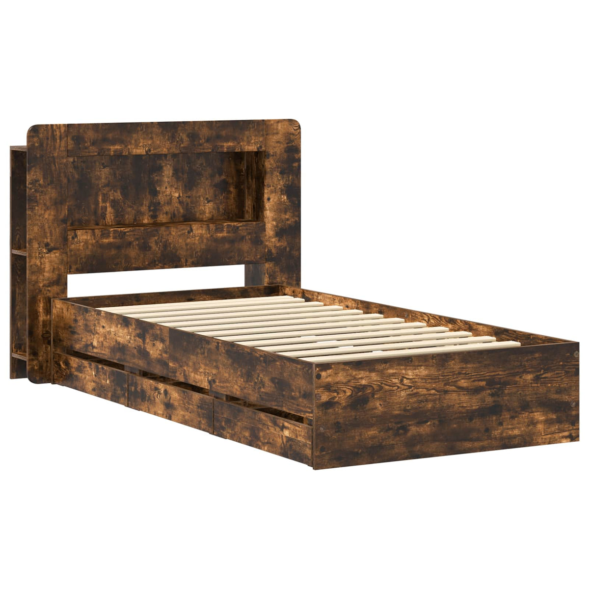 Bed Frame with Storage and Headboard Length 200 cm with Centre Shelf Smoked Oak 80 cm