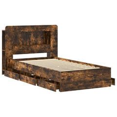 Bed Frame with Storage and Headboard Length 200 cm with Centre Shelf Smoked Oak 80 cm