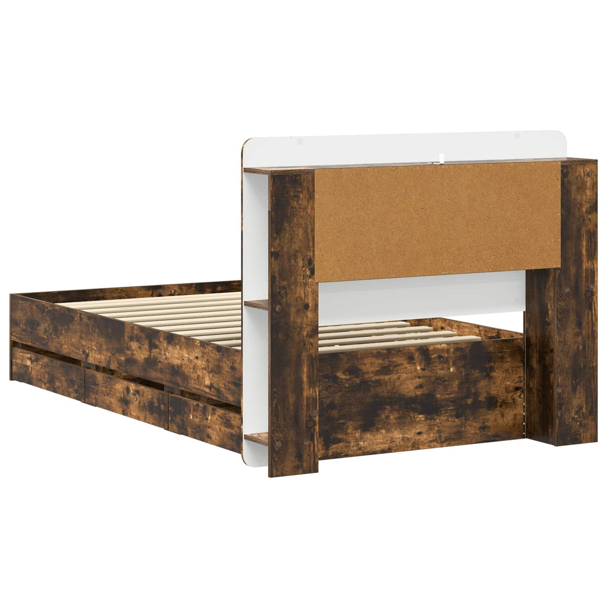 Bed Frame with Storage and Headboard Length 200 cm with Centre Shelf Smoked Oak 80 cm