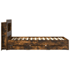 Bed Frame with Storage and Headboard Length 200 cm with Centre Shelf Smoked Oak 80 cm