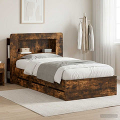 Bed Frame with Storage and Headboard Length 200 cm with Centre Shelf Smoked Oak 90 cm