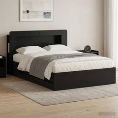 Bed Frame with Storage and Headboard Length 200 cm with Centre Shelf Black 150 cm