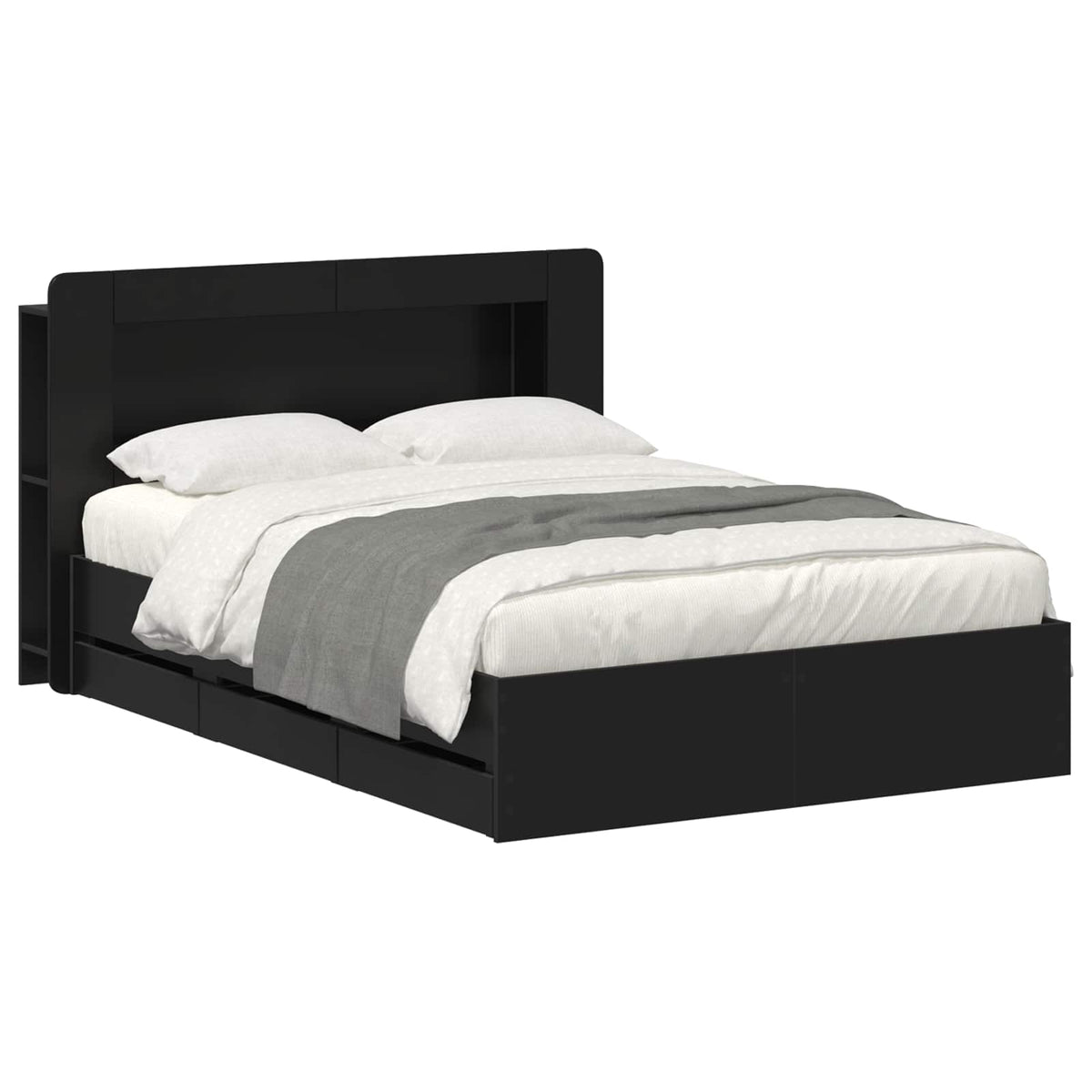 Bed Frame with Storage and Headboard Length 200 cm with Centre Shelf Black 150 cm