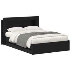 Bed Frame with Storage and Headboard Length 200 cm with Centre Shelf Black 150 cm