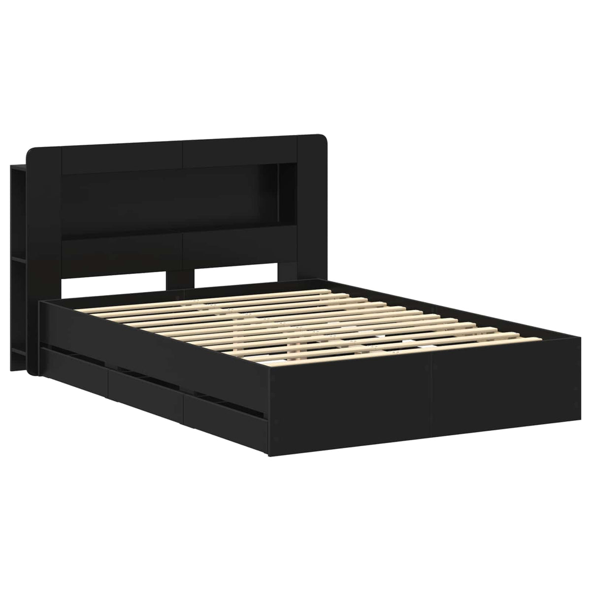 Bed Frame with Storage and Headboard Length 200 cm with Centre Shelf Black 150 cm