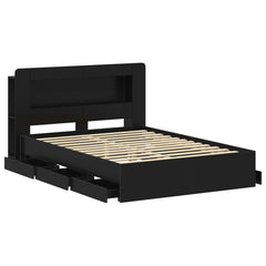 Bed Frame with Storage and Headboard Length 200 cm with Centre Shelf Black 150 cm