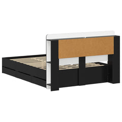Bed Frame with Storage and Headboard Length 200 cm with Centre Shelf Black 150 cm