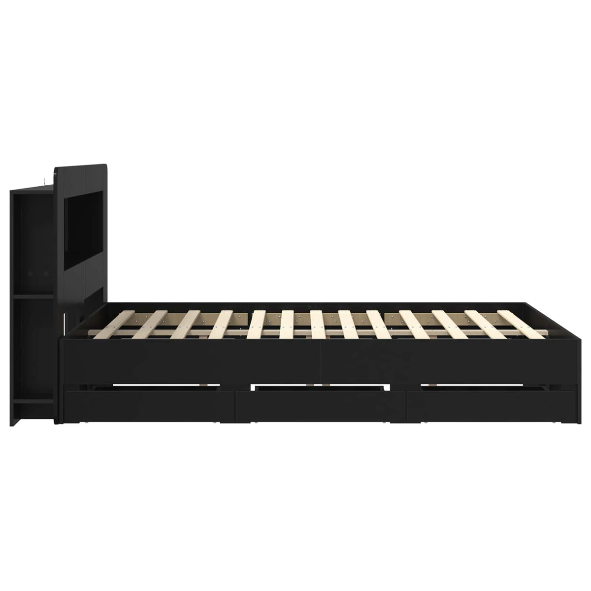 Bed Frame with Storage and Headboard Length 200 cm with Centre Shelf Black 150 cm