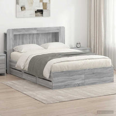 Bed Frame with Storage and Headboard Length 200 cm with Centre Shelf Grey Sonoma 160 cm