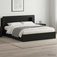 Bed Frame with Storage and Headboard Length 200 cm with Centre Shelf Black 180 cm
