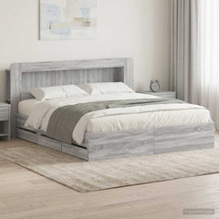 Bed Frame with Storage and Headboard Length 200 cm with Centre Shelf Grey Sonoma 200 cm