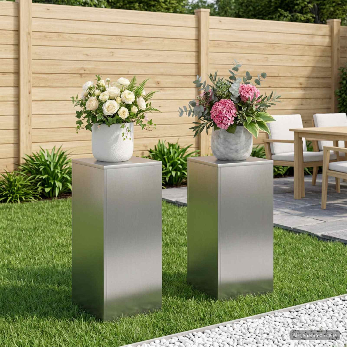 Plant Stand Silver 30 x 30 x 40 cm Steel Galvanised Steel 2x (30 x 30 x 60 cm)