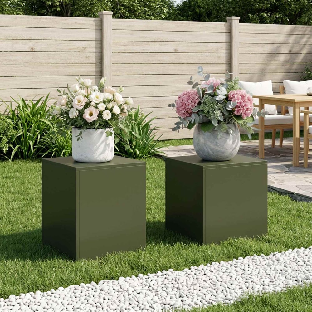 Plant Stand 2 pcs 30 x 30 x 40 cm Steel Olive Green 2x (40 x 40 x 40 cm)