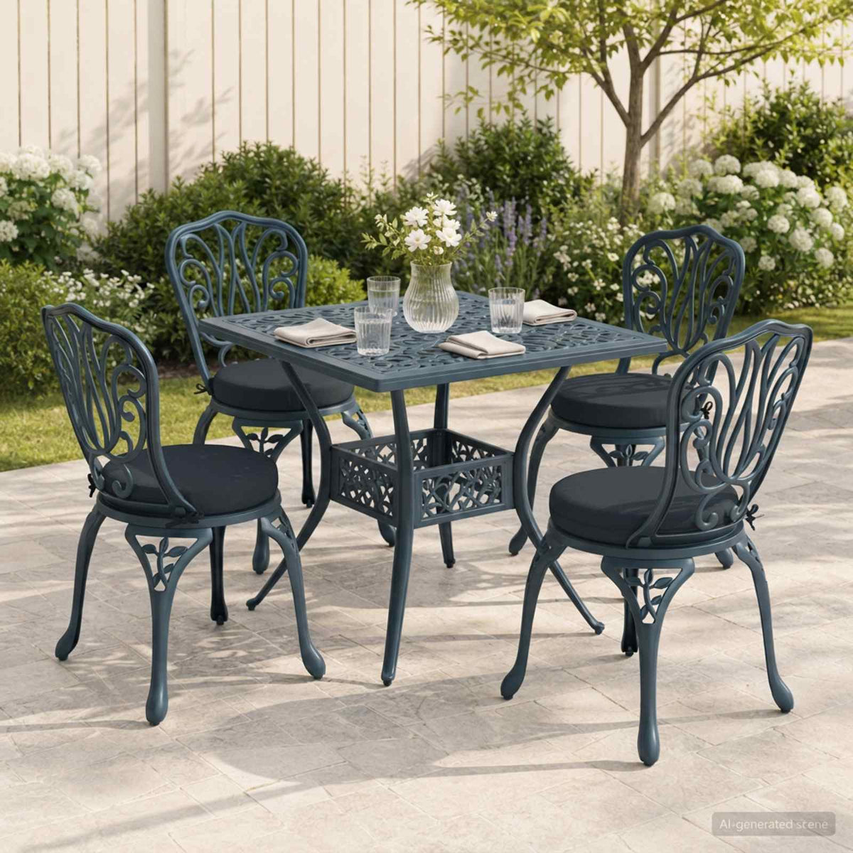 Seat Cushions SOEST 4 pcs 100% Polyester Ø 40 x 7 cm Melange Dark blue