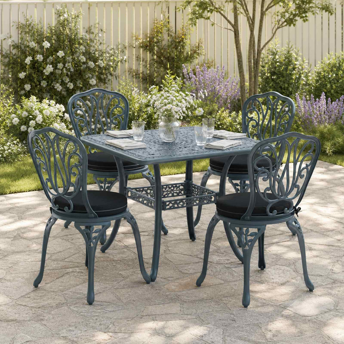 Seat Cushions SOEST 4 pcs 100% Polyester Ø 40 x 7 cm Melange Black