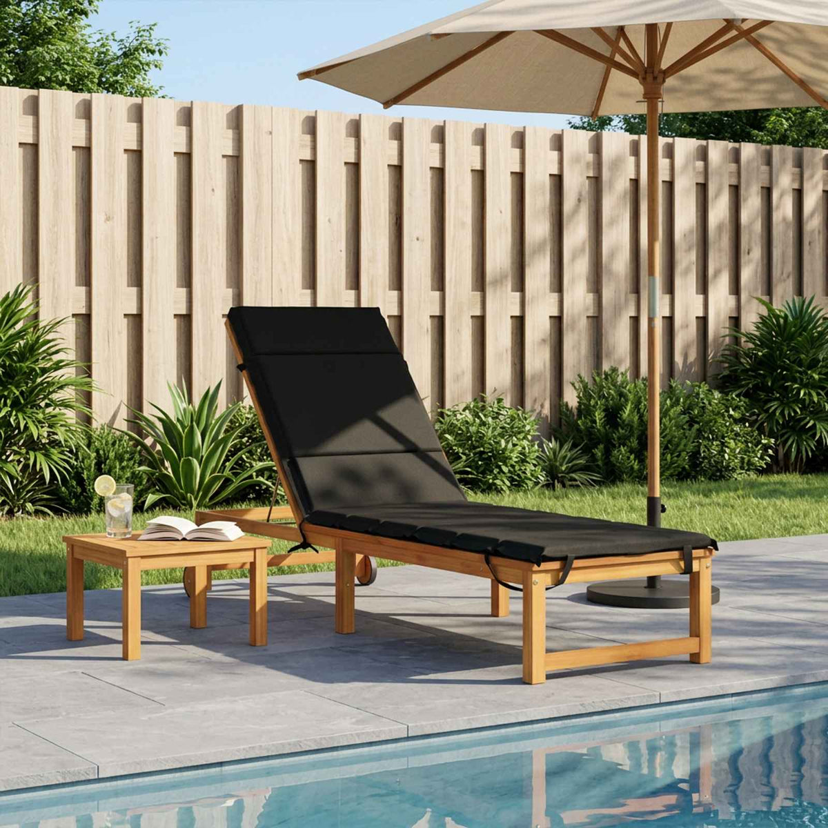 vidaXL Sunlounger Cushion GEMERT 100% Polyester Black 200 x 50 x 3 cm 1