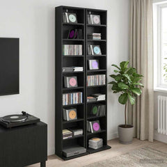 vidaXL CD Cabinet 2 pcs Black Oak 33 x 23.5 x 175 cm Engineered Wood 1