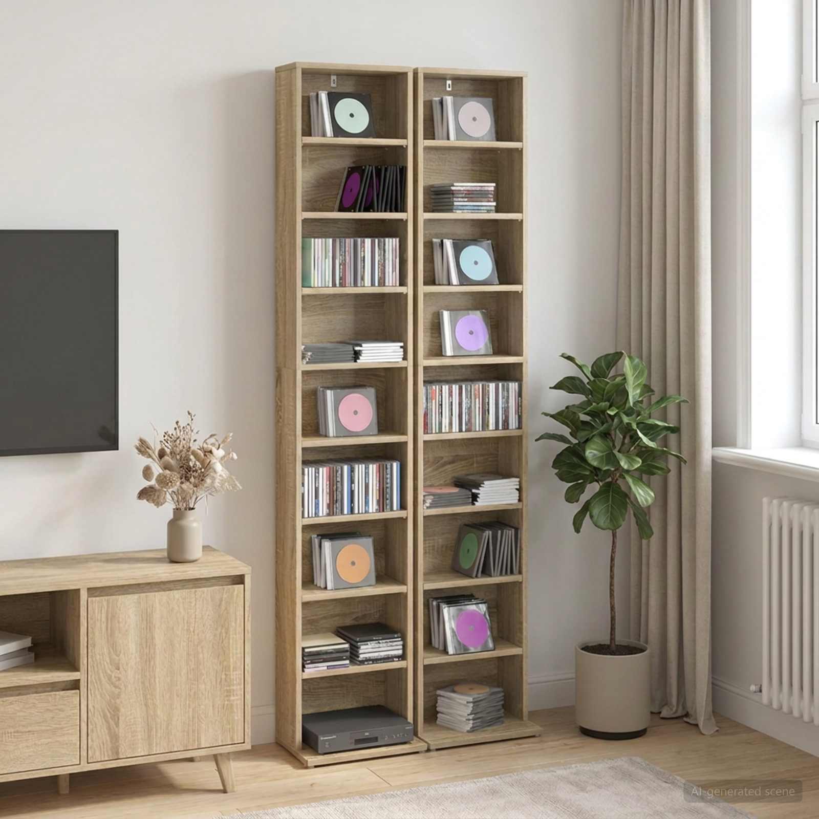 vidaXL CD Cabinet 2 pcs Sonoma Oak 33 x 23.5 x 175 cm Engineered Wood 1