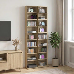 vidaXL CD Cabinet 2 pcs Sonoma Oak 33 x 23.5 x 175 cm Engineered Wood 1