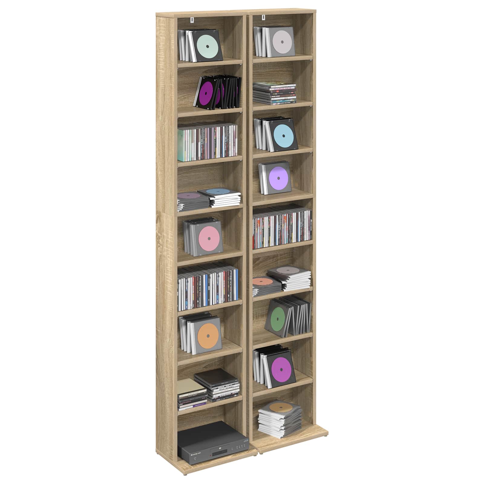 vidaXL CD Cabinet 2 pcs Sonoma Oak 33 x 23.5 x 175 cm Engineered Wood 3