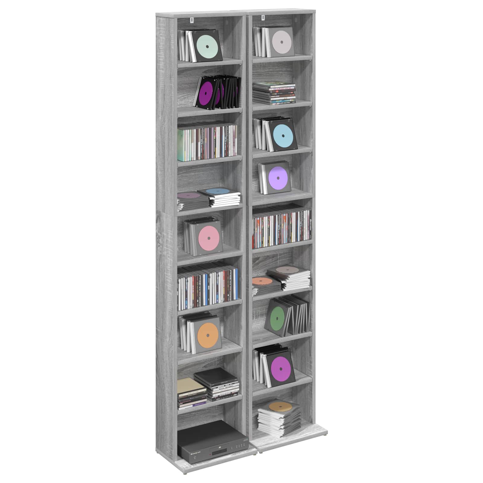 vidaXL CD Cabinet 2 pcs Grey Sonoma 33 x 23.5 x 175 cm Engineered Wood 3