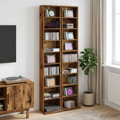 vidaXL CD Cabinet 2 pcs Old Wood 33 x 23.5 x 175 cm Engineered Wood 1