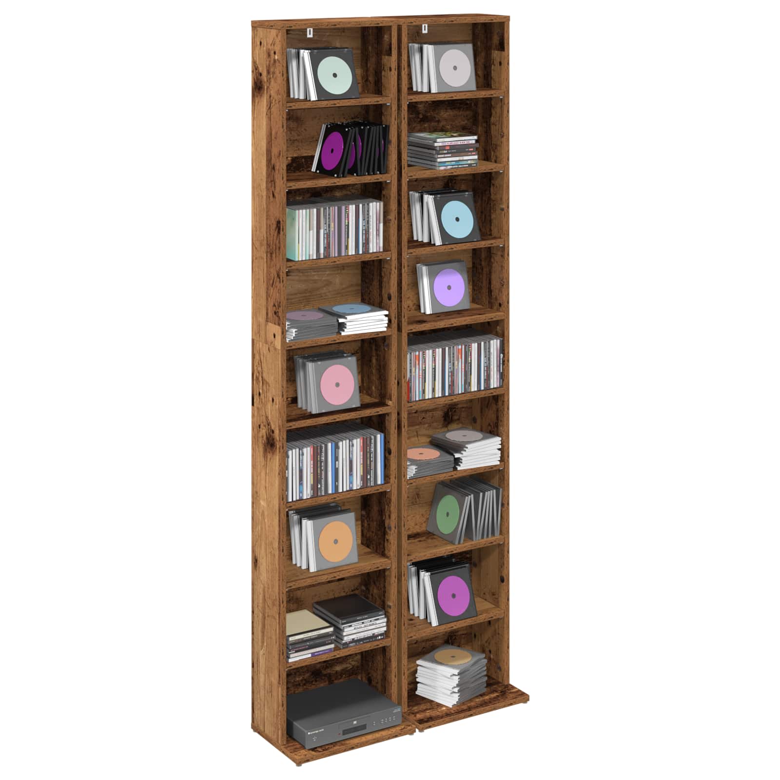 vidaXL CD Cabinet 2 pcs Old Wood 33 x 23.5 x 175 cm Engineered Wood 3