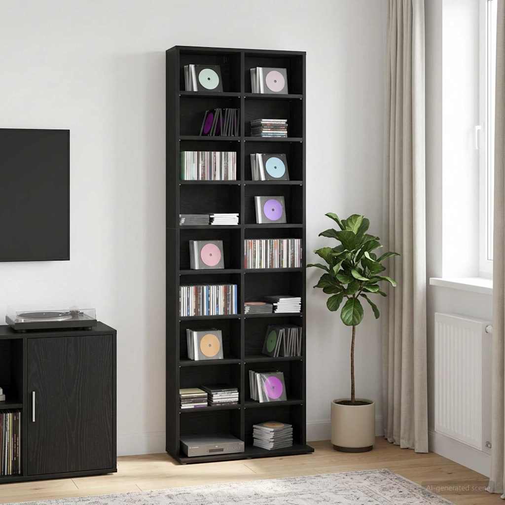 vidaXL CD Cabinet Black Oak 65 x 23.5 x 175 cm Engineered Wood 1