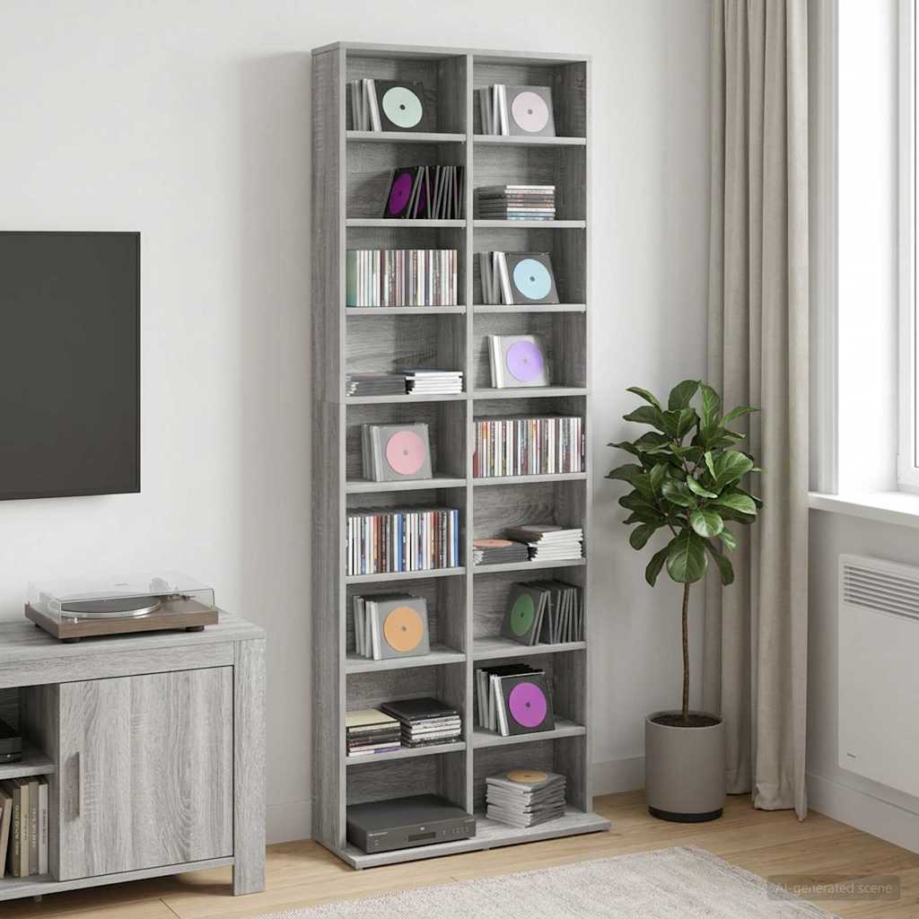 vidaXL CD Cabinet Grey Sonoma 65 x 23.5 x 175 cm Engineered Wood 1