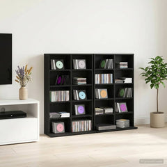 vidaXL CD Cabinet 2 pcs Black Oak 65 x 23.5 x 97.5 cm Engineered Wood 1