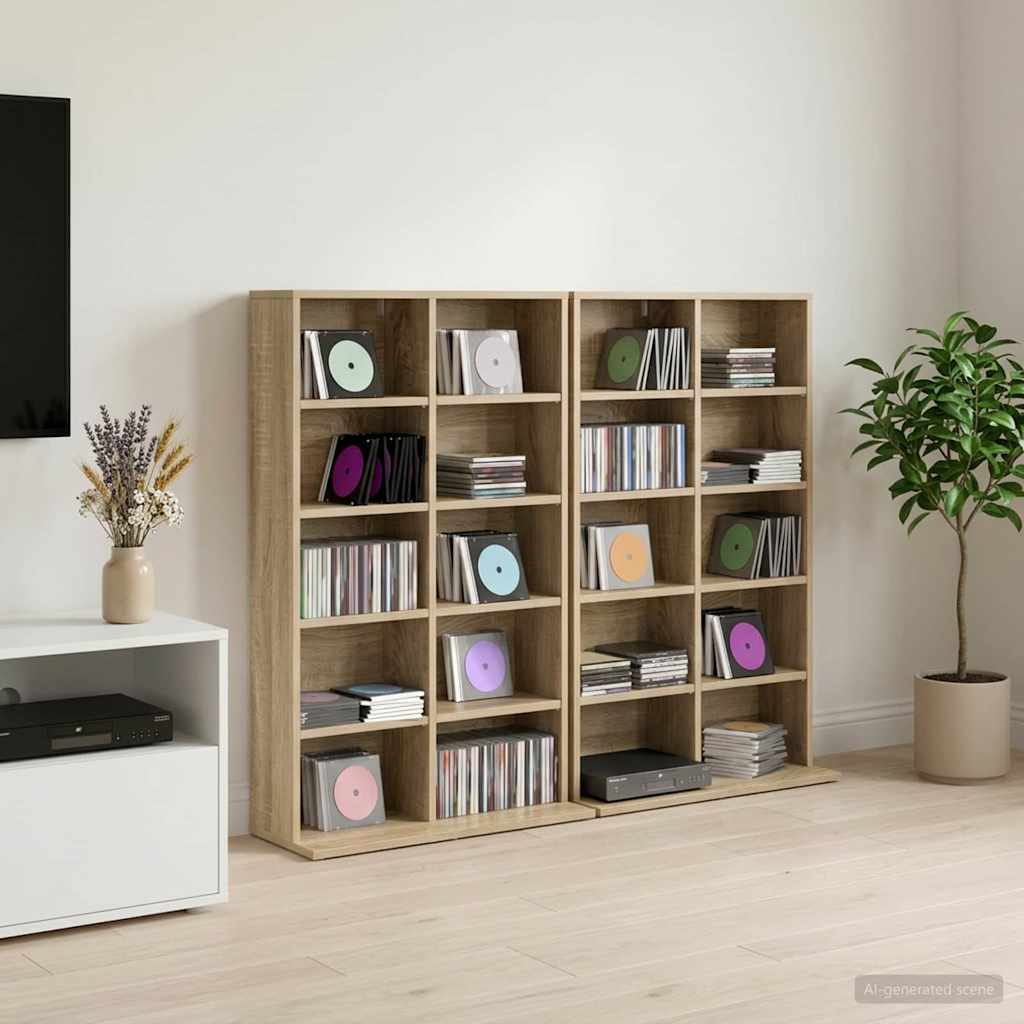 vidaXL CD Cabinet 2 pcs Sonoma Oak 65 x 23.5 x 97.5 cm Engineered Wood 1