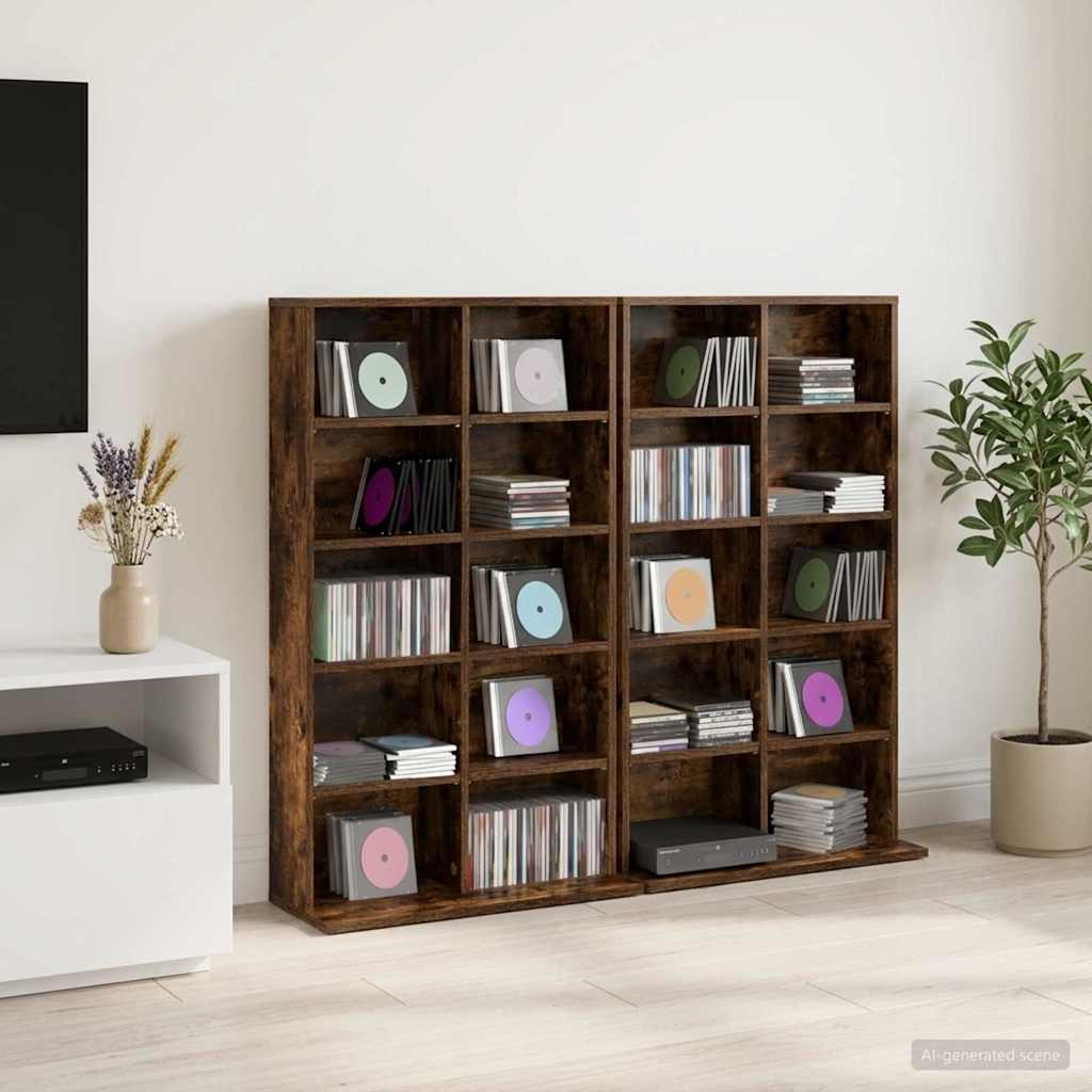 vidaXL CD Cabinet 2 pcs Smoked Oak 65 x 23.5 x 97.5 cm Engineered Wood 1