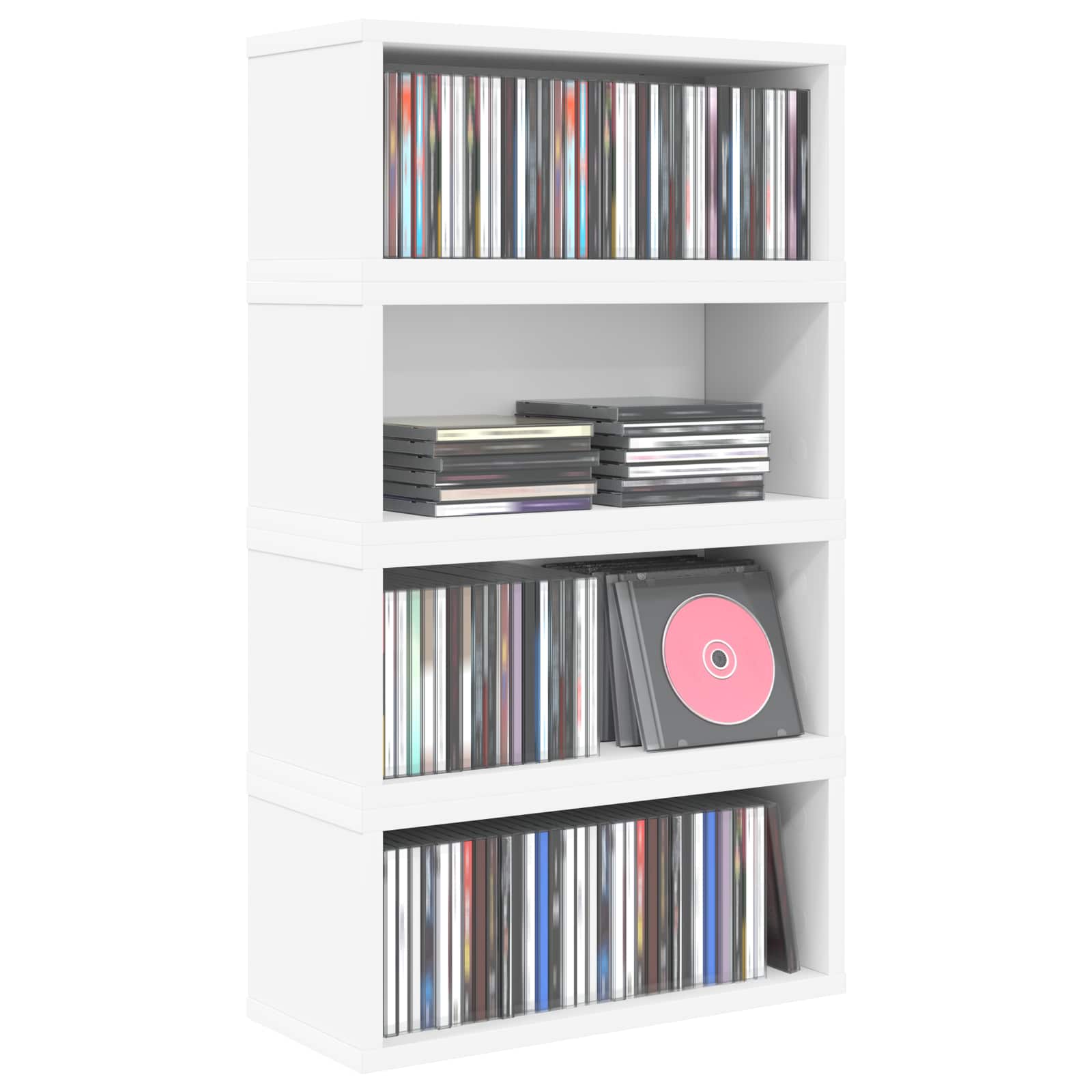 vidaXL CD Storage Rack 4 pcs White 40 x 17 x 17 cm Engineered Wood 3