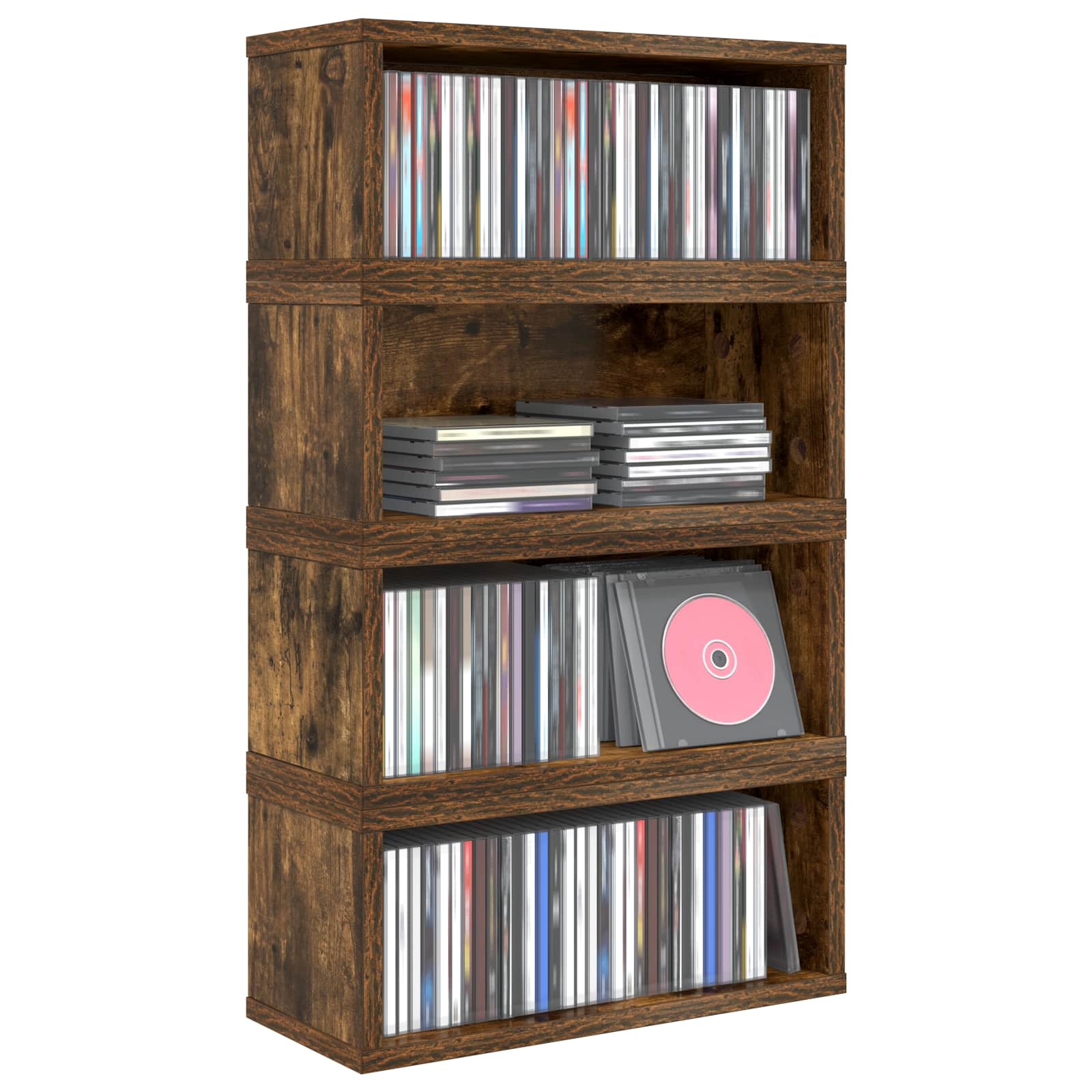 vidaXL CD Storage Rack 4 pcs Smoked Oak 40 x 17 x 17 cm 3