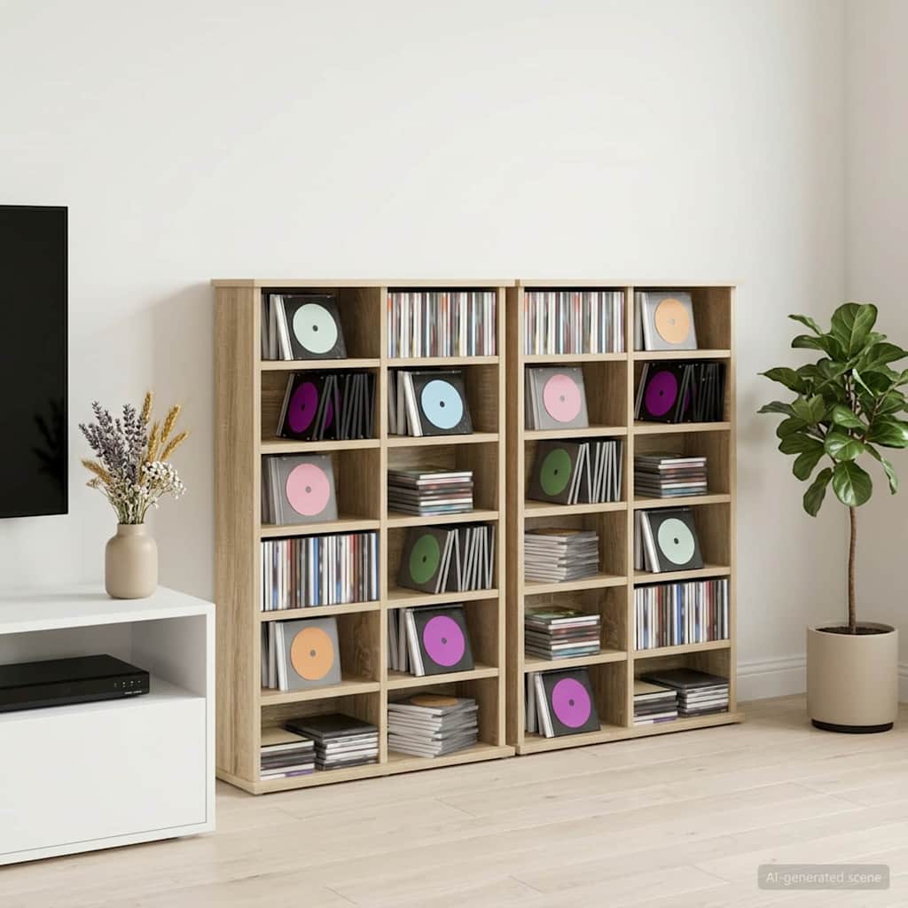 vidaXL CD Cabinet 2 pcs Sonoma Oak 60 x 17 x 92 cm Engineered Wood 1