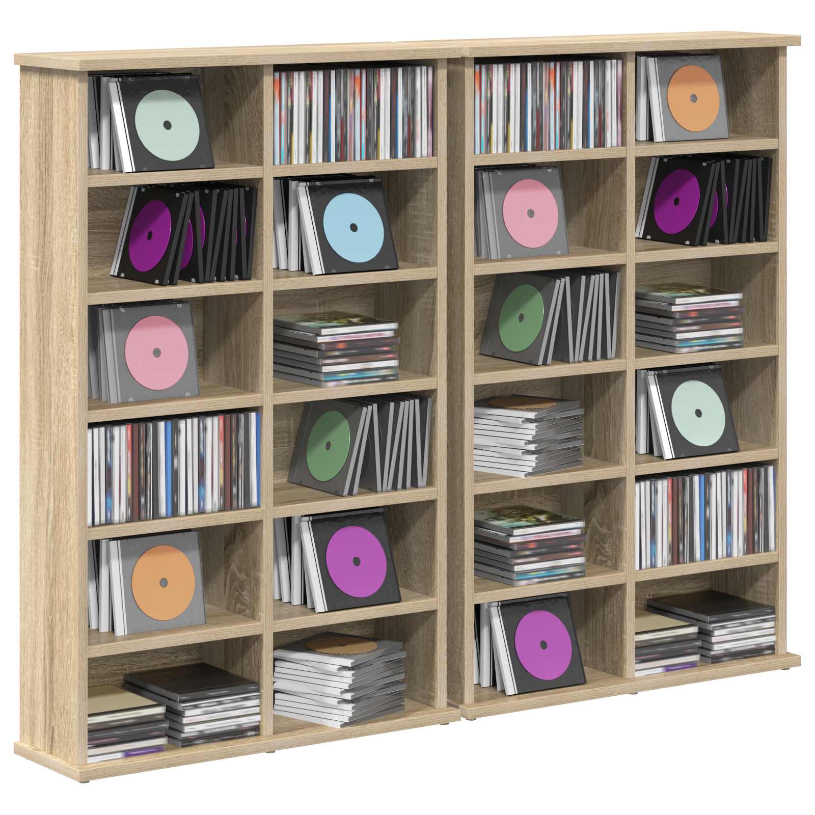 vidaXL CD Cabinet 2 pcs Sonoma Oak 60 x 17 x 92 cm Engineered Wood 3