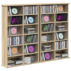 vidaXL CD Cabinet 2 pcs Sonoma Oak 60 x 17 x 92 cm Engineered Wood 3