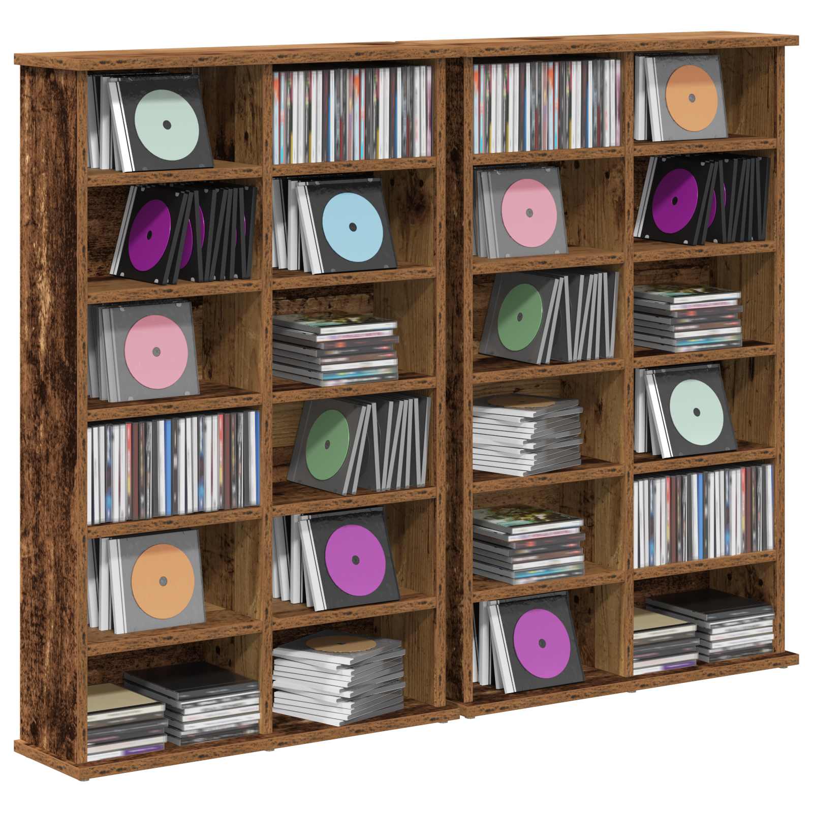 vidaXL CD Cabinet 2 pcs Old Wood 60 x 17 x 92 cm Engineered Wood 3