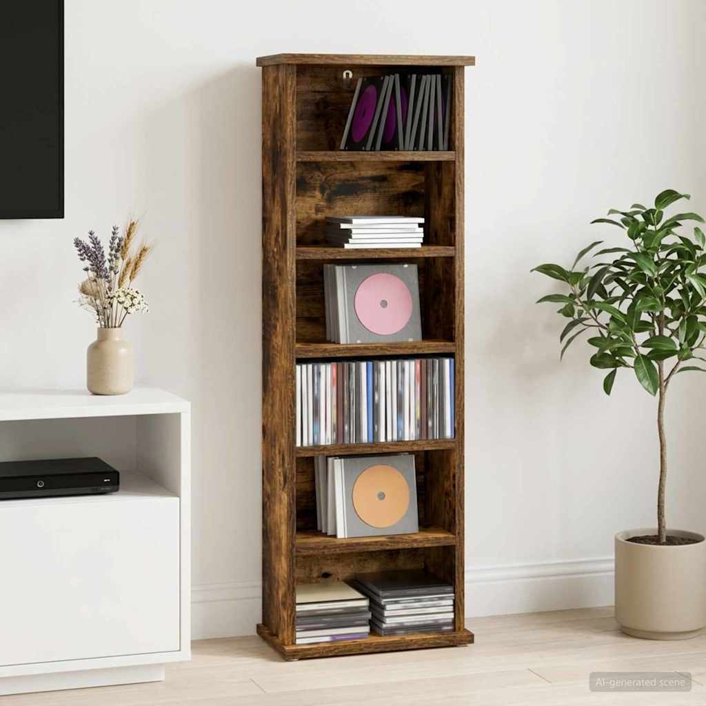 vidaXL CD Cabinet Smoked Oak 32 x 17 x 92 cm Engineered Wood 1