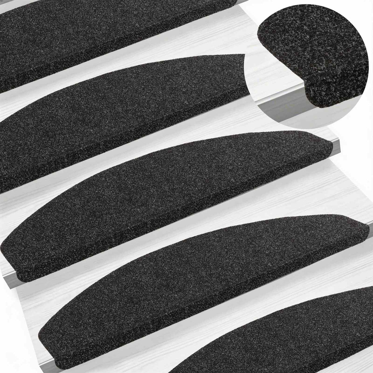 Self-adhesive Stair Mats 15 pcs 80 x 24.5 x 3.5 cm Black