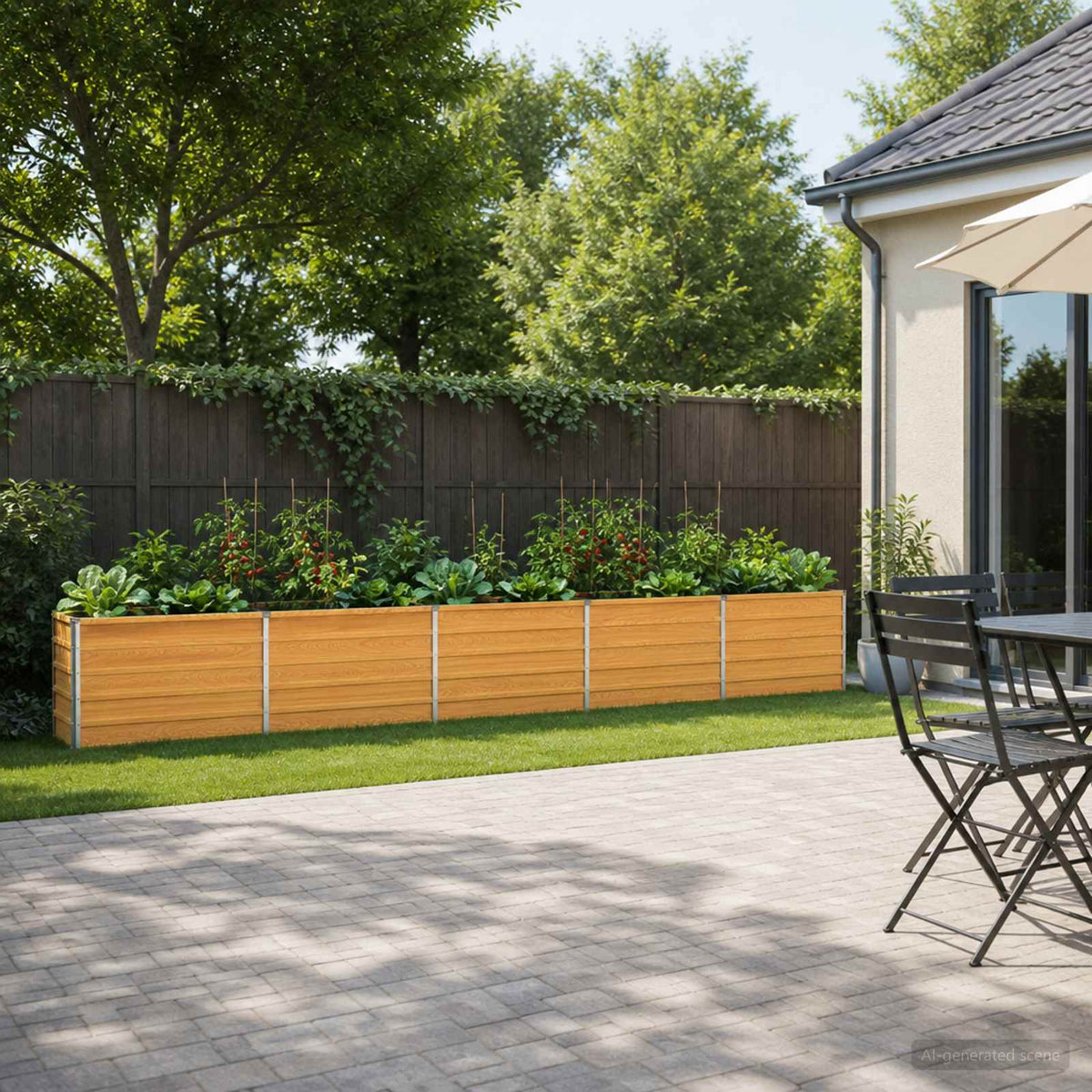 Raised Garden Bed 400 x 40 x 55 cm Galvanised Steel Wood Natural