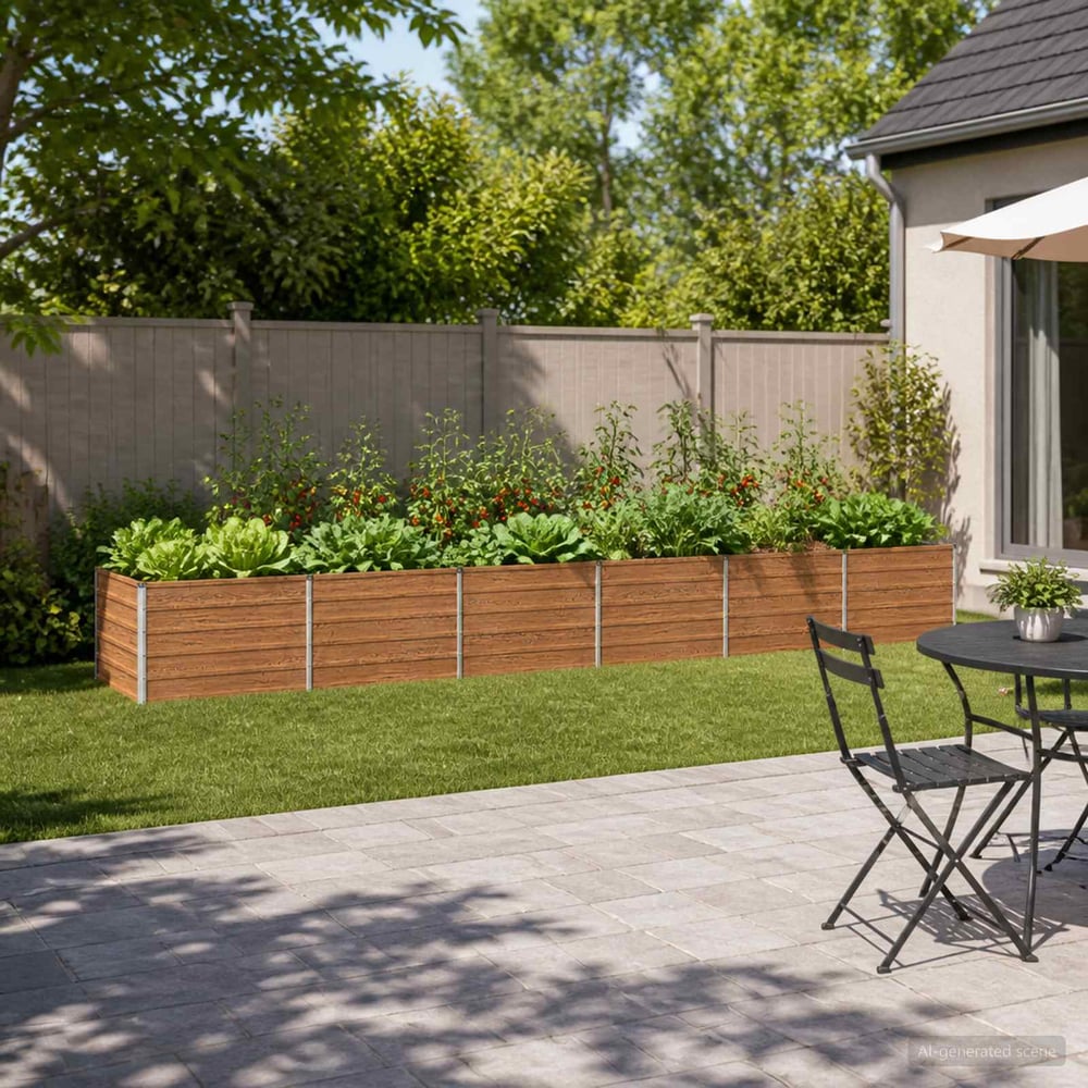 Raised Garden Bed 480 x 80 x 55 cm Galvanised Steel Wood Brown